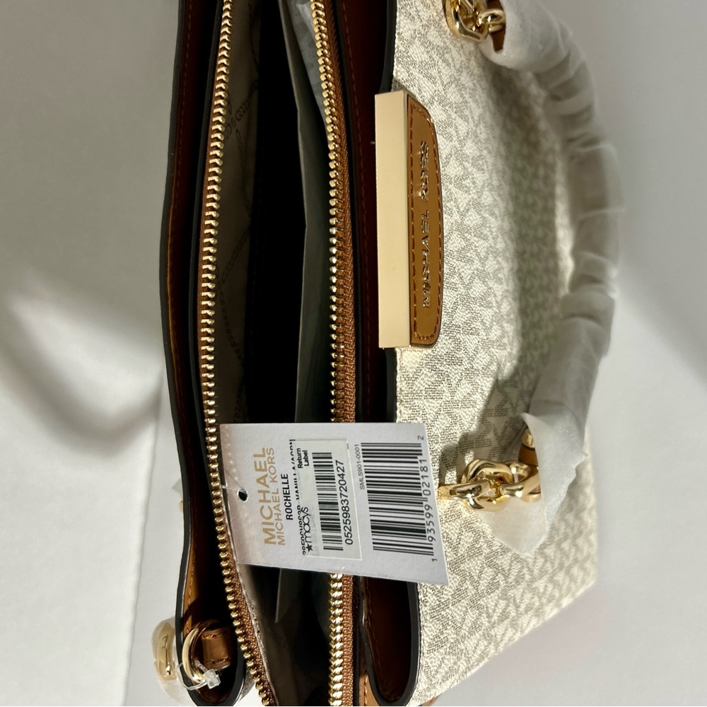 Brand New Michael Kors Rochelle Large Satchel-Vanilla/Acorn- NWT - Picture 7 of 11